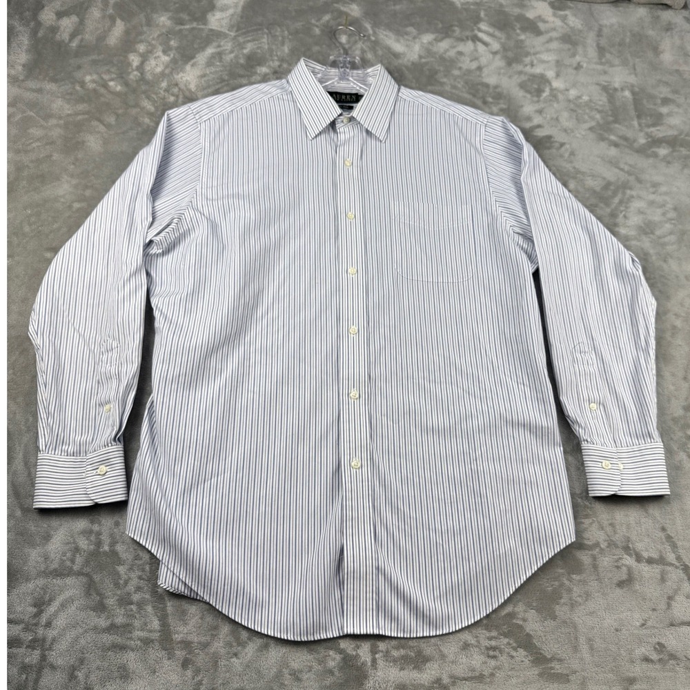 Lauren Ralph Lauren Mens Blue White Striped Non Iron Dress Shirt 16.5 34/35